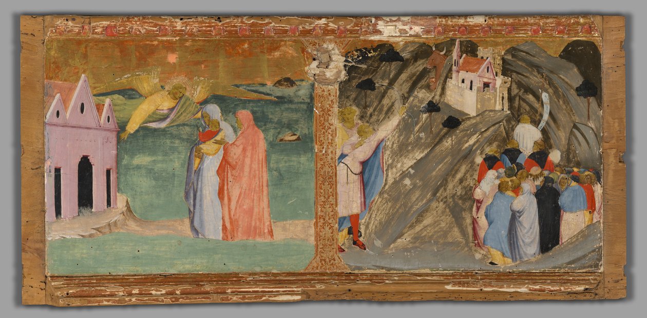 Sankt Michaels åbenbaring på Mont Saint-Michel og tyrens mirakel ved Monte Gargano af Fra Angelico