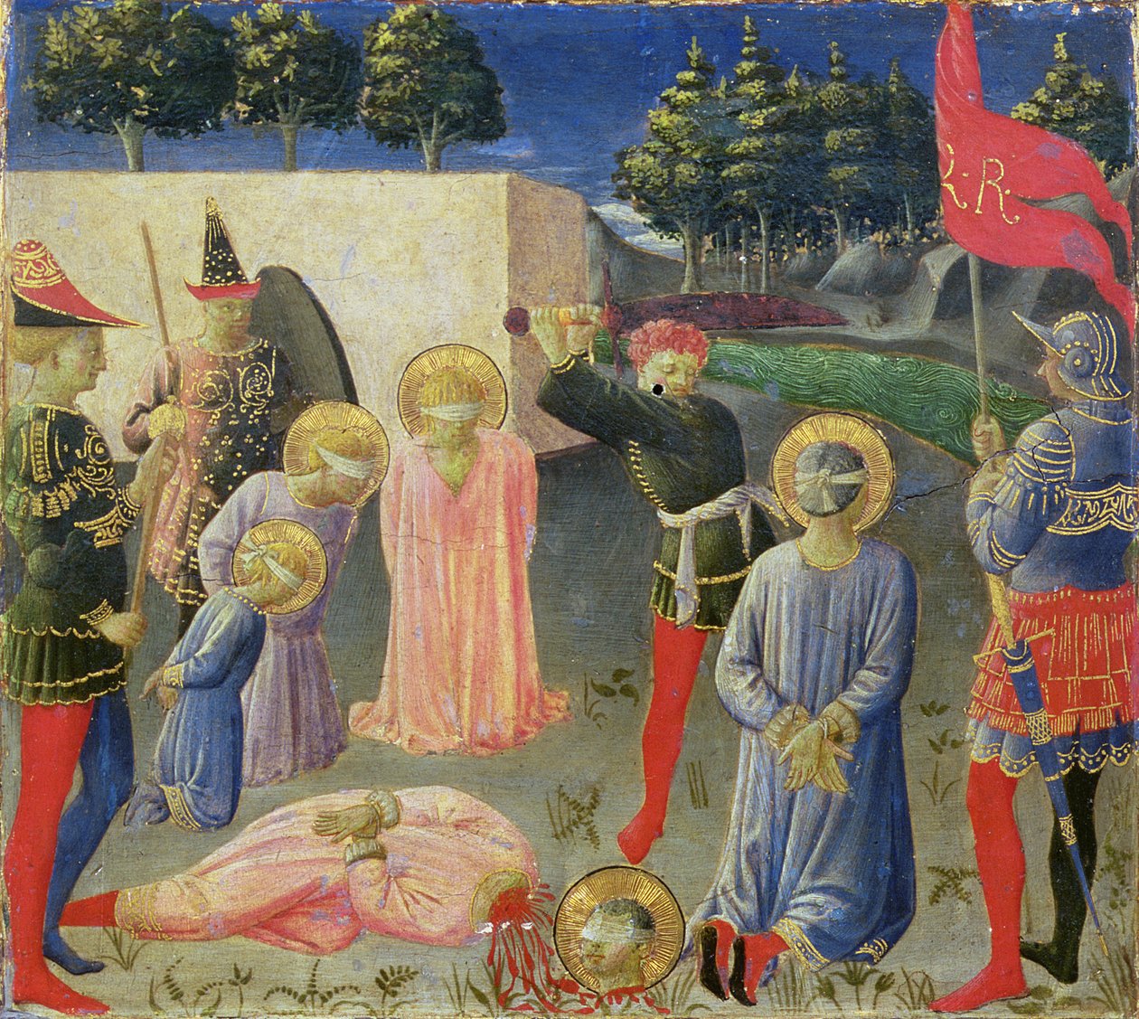 Halshugningen af St. Cosmas og St. Damian, fra predellaen af Annalena-altertavlen, ca. 1434 (tempera på panel) af Fra Angelico
