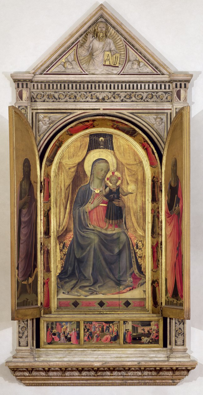 Linaiuoli-triptykonen (med åbne skodder): Jomfruen og barnet på tronen med Skt. Johannes Døberen og St. Markus, 1433 (tempera på panel) (for detaljer se 119416) af Fra Angelico