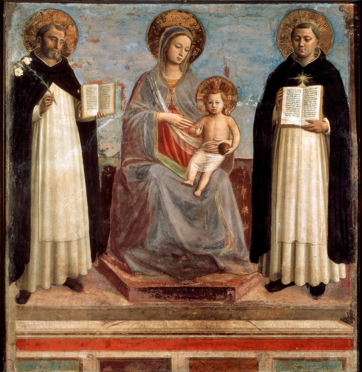 Jomfru og barn med de hellige Dominicus og Thomas Aquinas, 1424-1430 af Fra Angelico