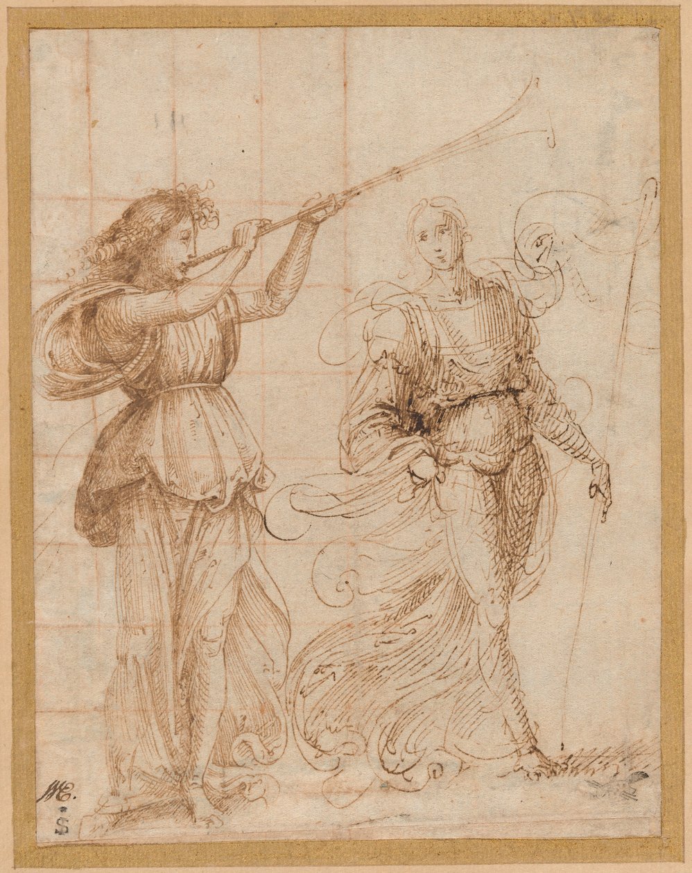 En engel blæser i en trompet, og en anden holder en standard af Fra Bartolommeo