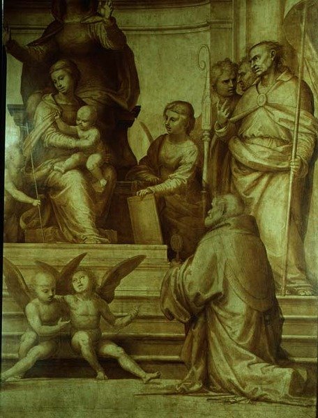 The Great Council Altertavle, detalje, der forestiller helgener samlet til venstre side af Jomfruen, 1510 af Fra Bartolommeo
