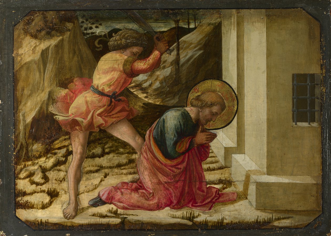 Halshugning af Sankt Jakob den Store Predella Panel af Pistoia Santa Trinità altertavle, 1455-1460 af Fra Filippo Lippi