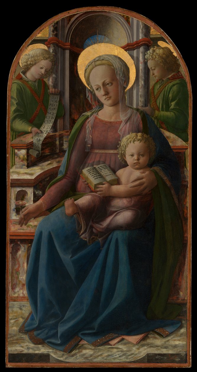 Tronende Madonna med barnet og to engle af Fra Filippo Lippi