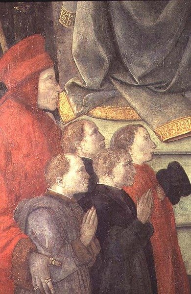 Portræt af Datini og Buonomini del Ceppo, fra Madonna del Ceppos altertavle af Fra Filippo Lippi