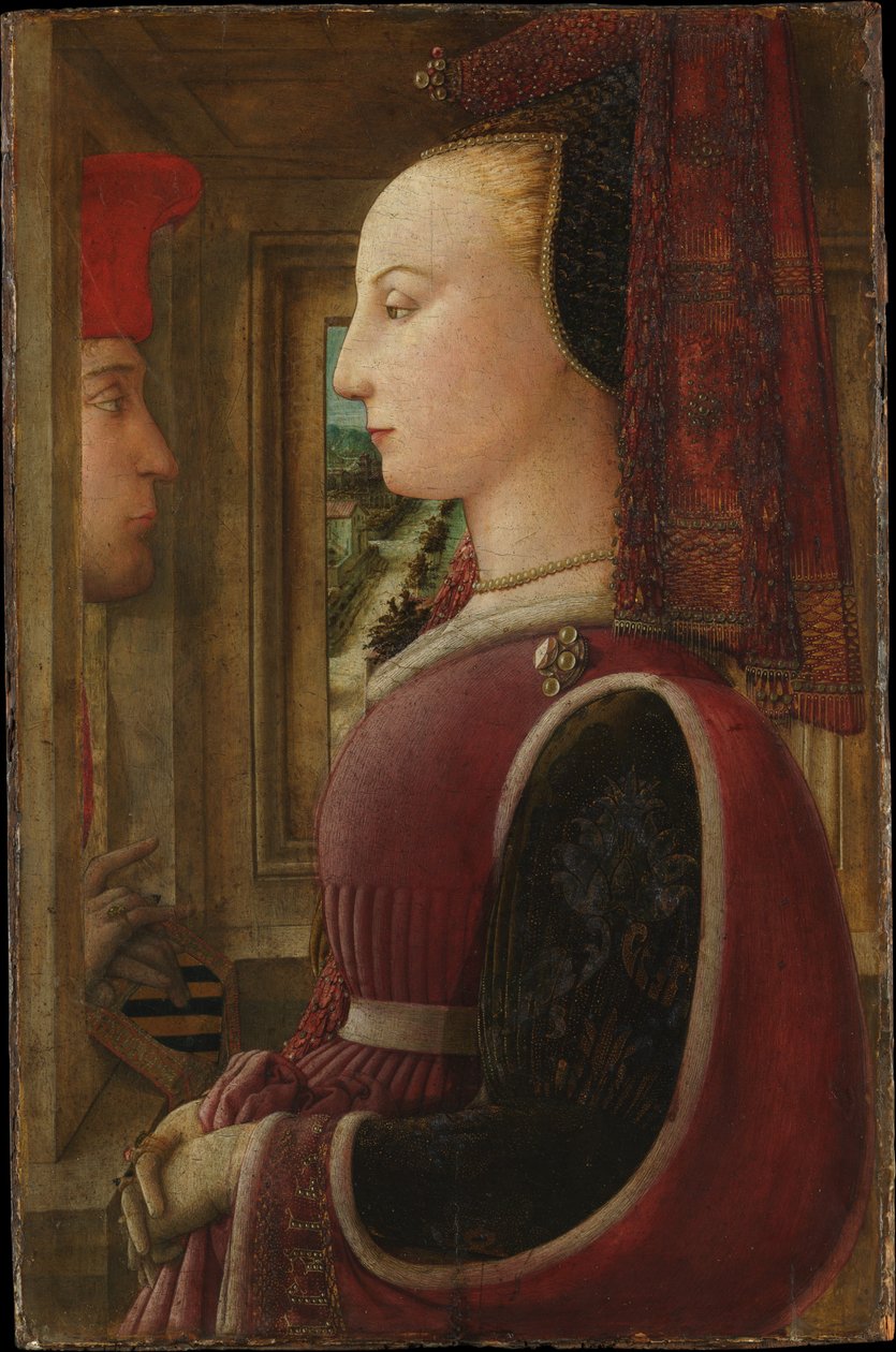 Portræt af en kvinde med en mand ved et vindue af Fra Filippo Lippi