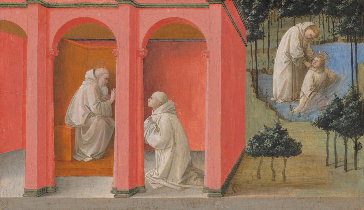 Sankt Benedikt beordrer Sankt Maurus til at redde Sankt Placidus, ca. 1445-1450 (tempera på panel) af Fra Filippo Lippi