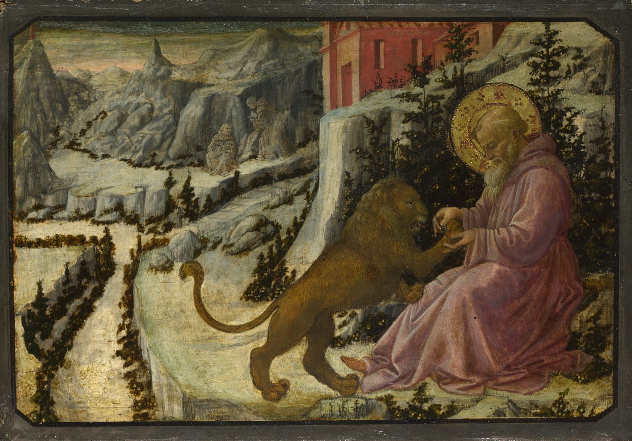 Sankt Hieronymus og løven Predella-panelet på Pistoia Santa Trinità-altertavlen, 1455-1460 af Fra Filippo Lippi