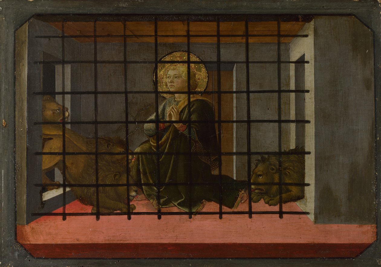 Saint Mamas i fængsel kastet til Lions Predella Panel af Pistoia Santa Trinità altertavle, 1455-1460 af Fra Filippo Lippi