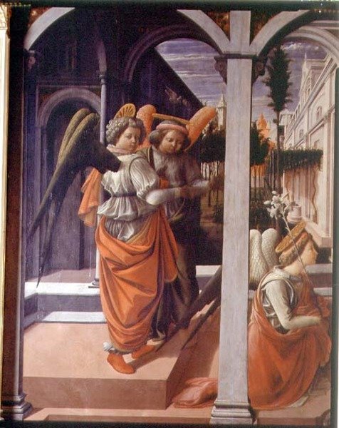 Bebudelsen, detalje af de to engle af Fra Filippo Lippi