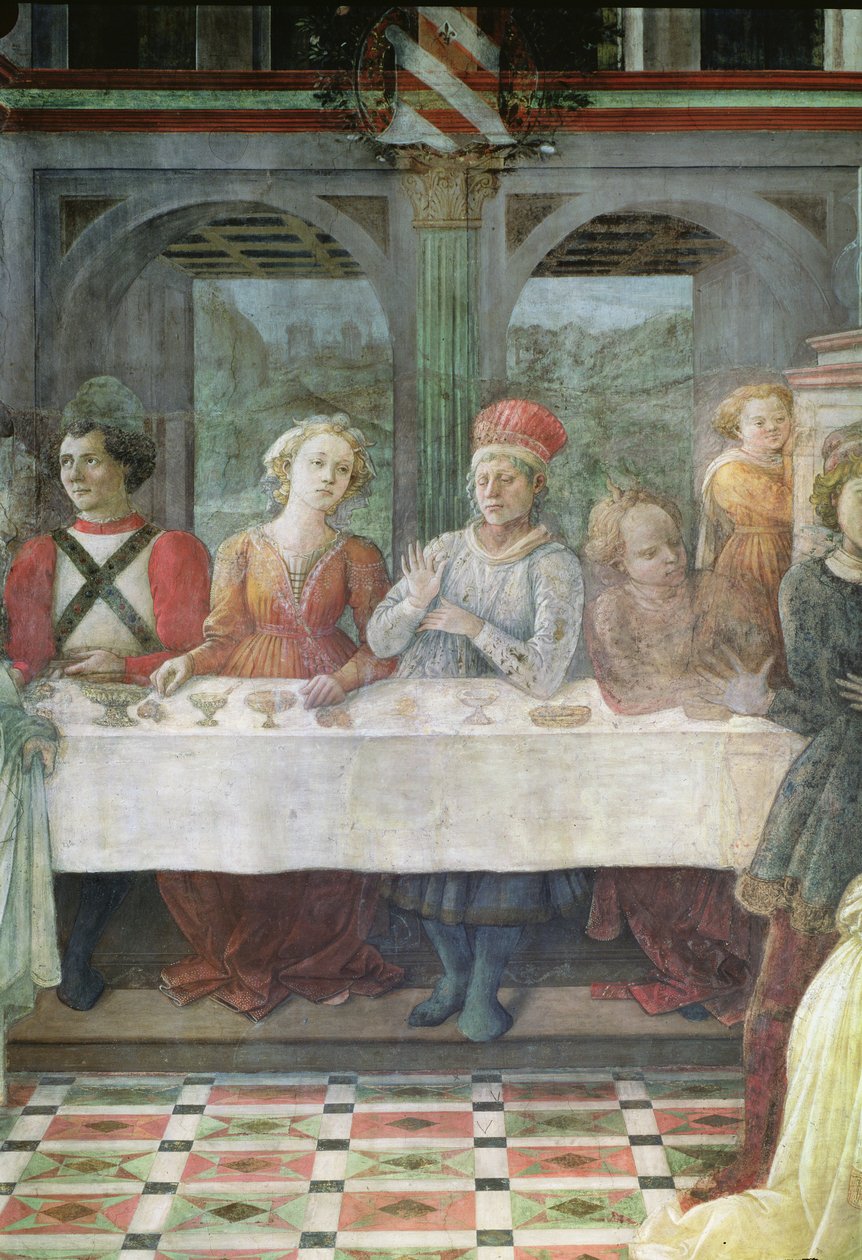 Herodes-festen: detalje af figurer ved central bordmaleri se også 60431 & 60432 af Fra Filippo Lippi
