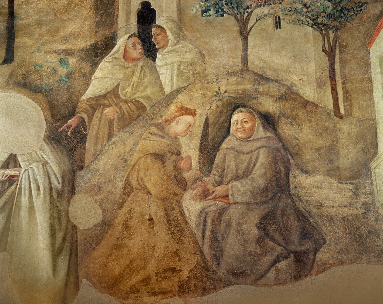 The Reform of the Carmelite Rule, detalje af fire karmeliterbrødre, ca. 1422 freskodetalje fra 94764 af Fra Filippo Lippi