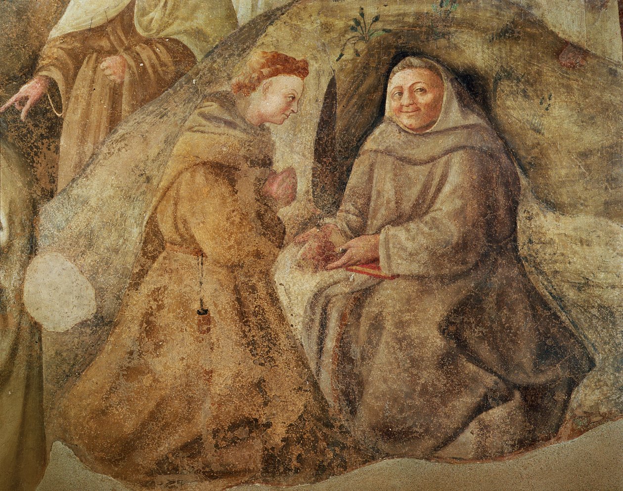 The Reform of the Carmelite Rule, detalje af to karmeliterbrødre, ca. 1422 freskodetalje fra 94764 af Fra Filippo Lippi
