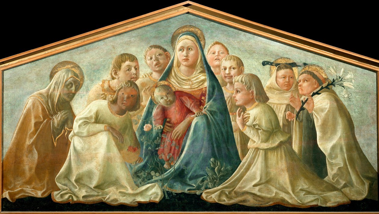 Jomfruen af den ydmyge omgivet af helgener og engle Maleri af Filippo Lippi (ca. 1406-1469) 1432 ca. Sol. 89x167,5 cm Milano, Musei del Castello af Fra Filippo Lippi