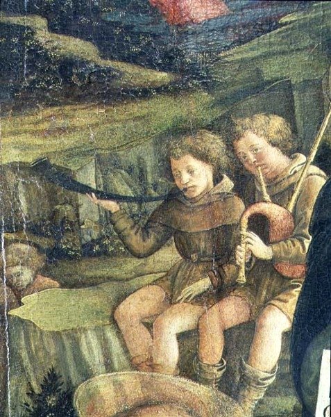 To musikalske hyrder, detalje fra The Nativity, 1470 af Fra Filippo Lippi