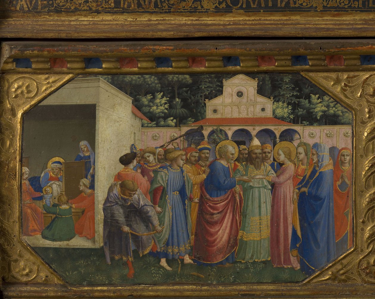 Mary og Joseph Bebudelsen med 5 Predella-scener, 1430-1432 af Fra Giovanni Angelico da Fiesole