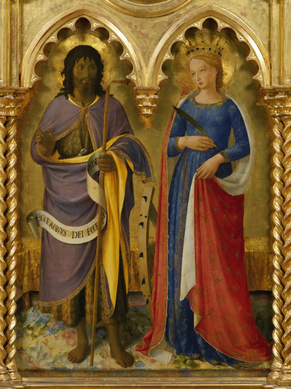 Sankt Johannes Døberen og Sankt Katarina af Alexandria Fra Perugia-altertavlen, ca 1437. af Fra Giovanni Angelico da Fiesole