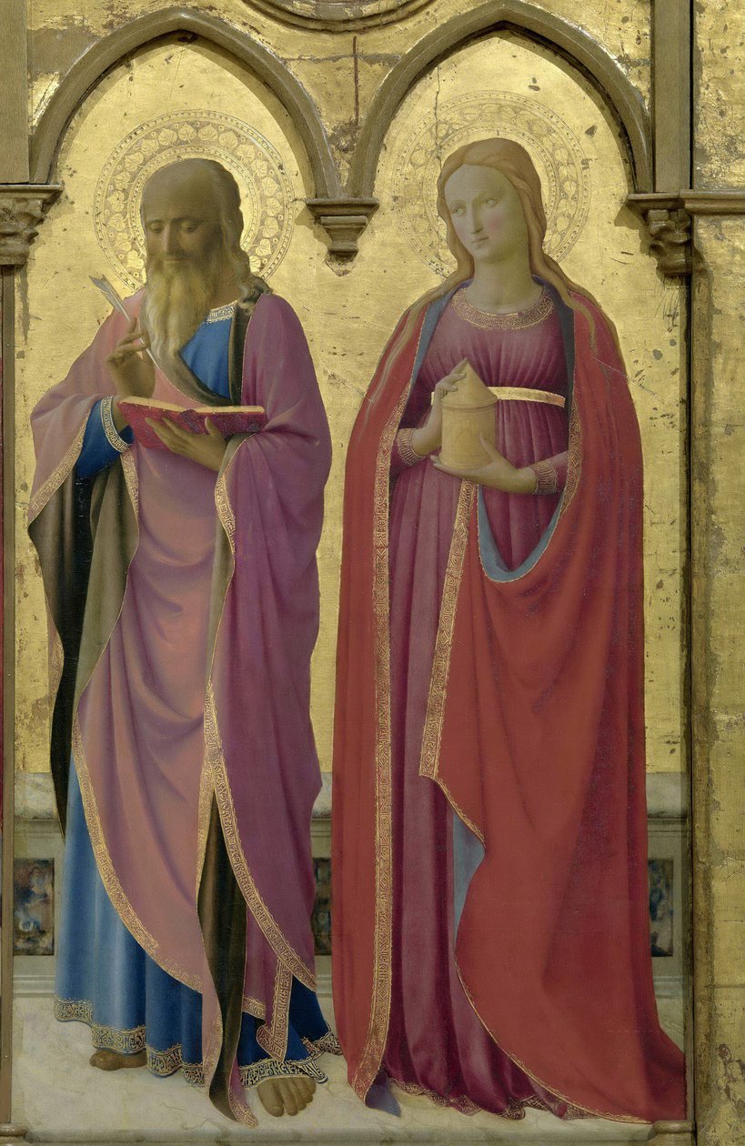 De hellige Matthæus og Maria Magdalena. Cortona Polyptykon, ca 1437. af Fra Giovanni Angelico da Fiesole