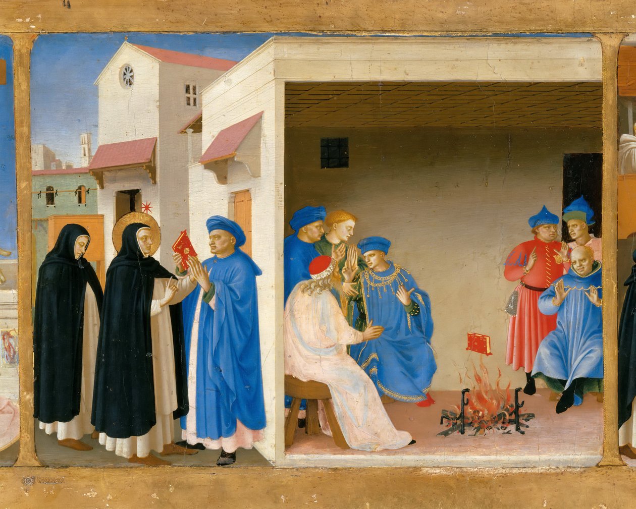 Tvisten om Saint Dominic og Miraklet i bogen Predella af retablen Kroningen af af Fra Giovanni Angelico da Fiesole