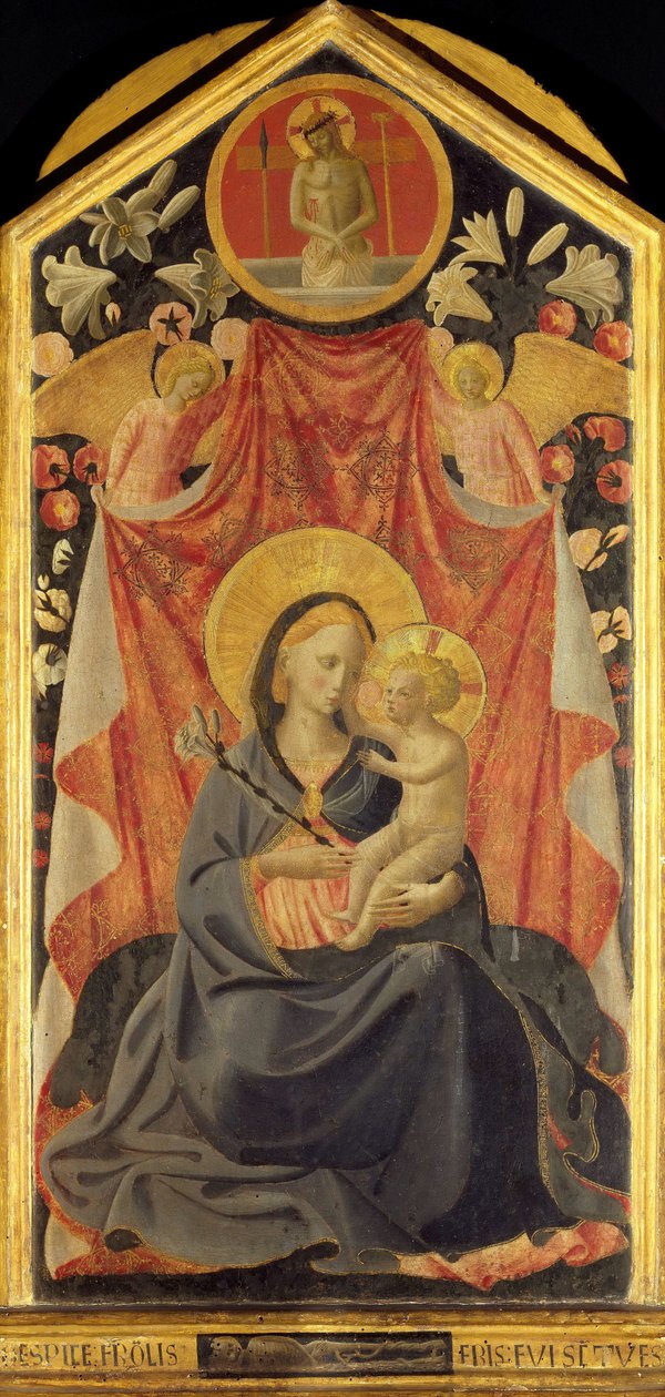 Jomfruen og barnet med to engle. af Fra Giovanni Angelico da Fiesole
