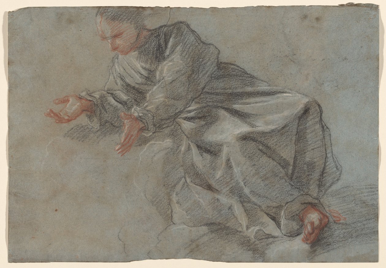 En munk siddende med udstrakte arme [Studie for jomfruen i den salige Felice da Cantalices vision] af Fra Semplice da Verona