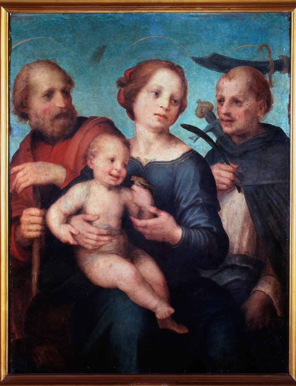 Hellig familie med St Peter Martyr (eller Hellig Samtale) - Maleri af Fra da Pistoia Paolino