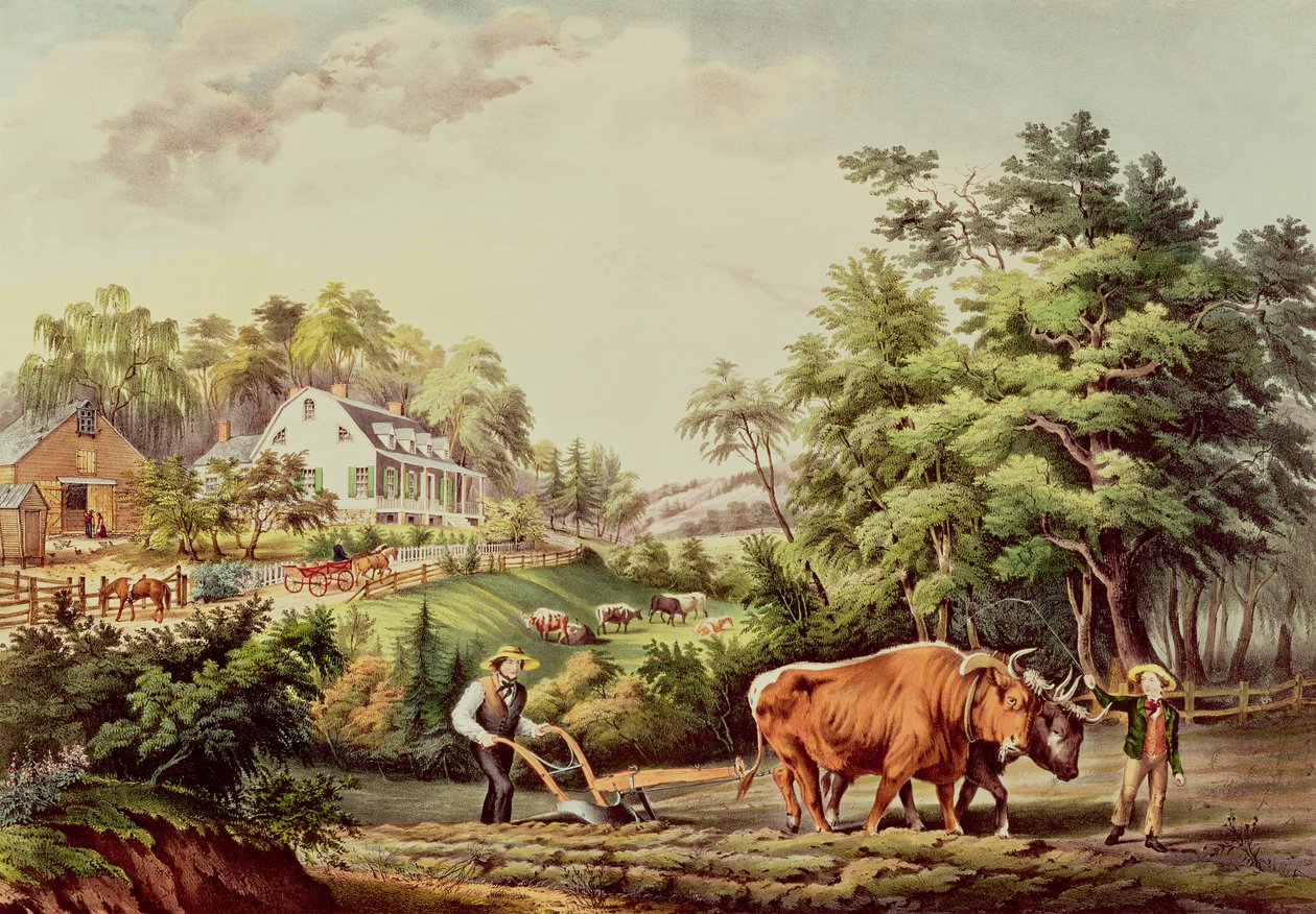 American Farm Scenes, indgraveret af Nathaniel Currier (1813-98) pub. af Currier og Ives, New York af Frances Flora Bond Palmer