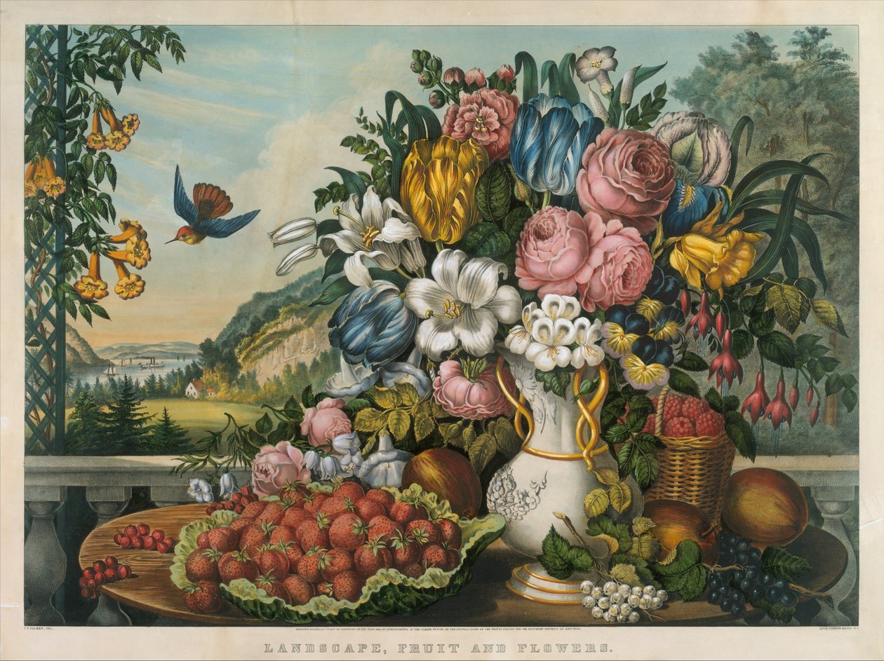 Landskab, Frugt og Blomster, 1862 af Frances Flora Bond Palmer