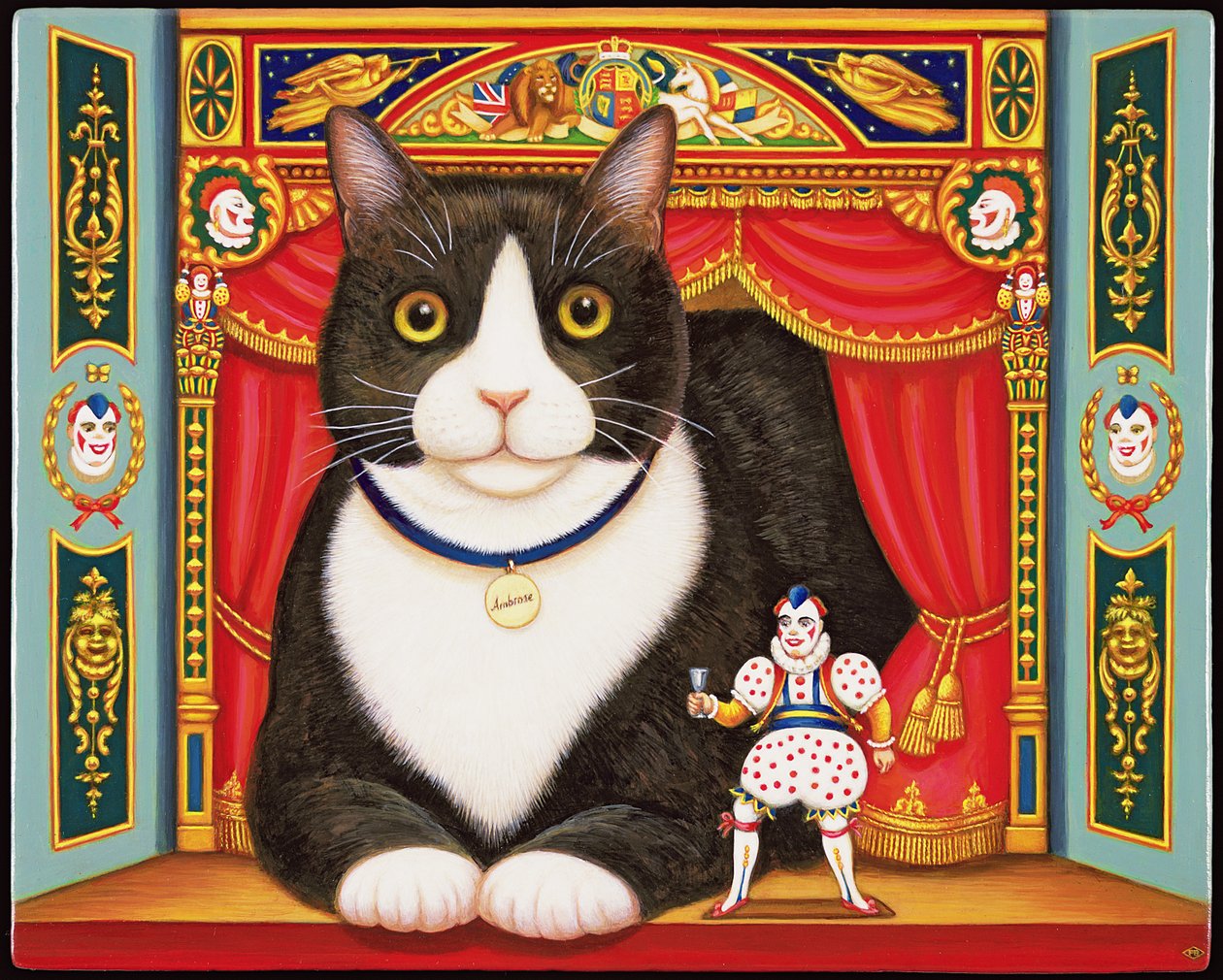 Ambrose the Theatre Cat, 2007 (olie og tempera på panel) af Frances Broomfield