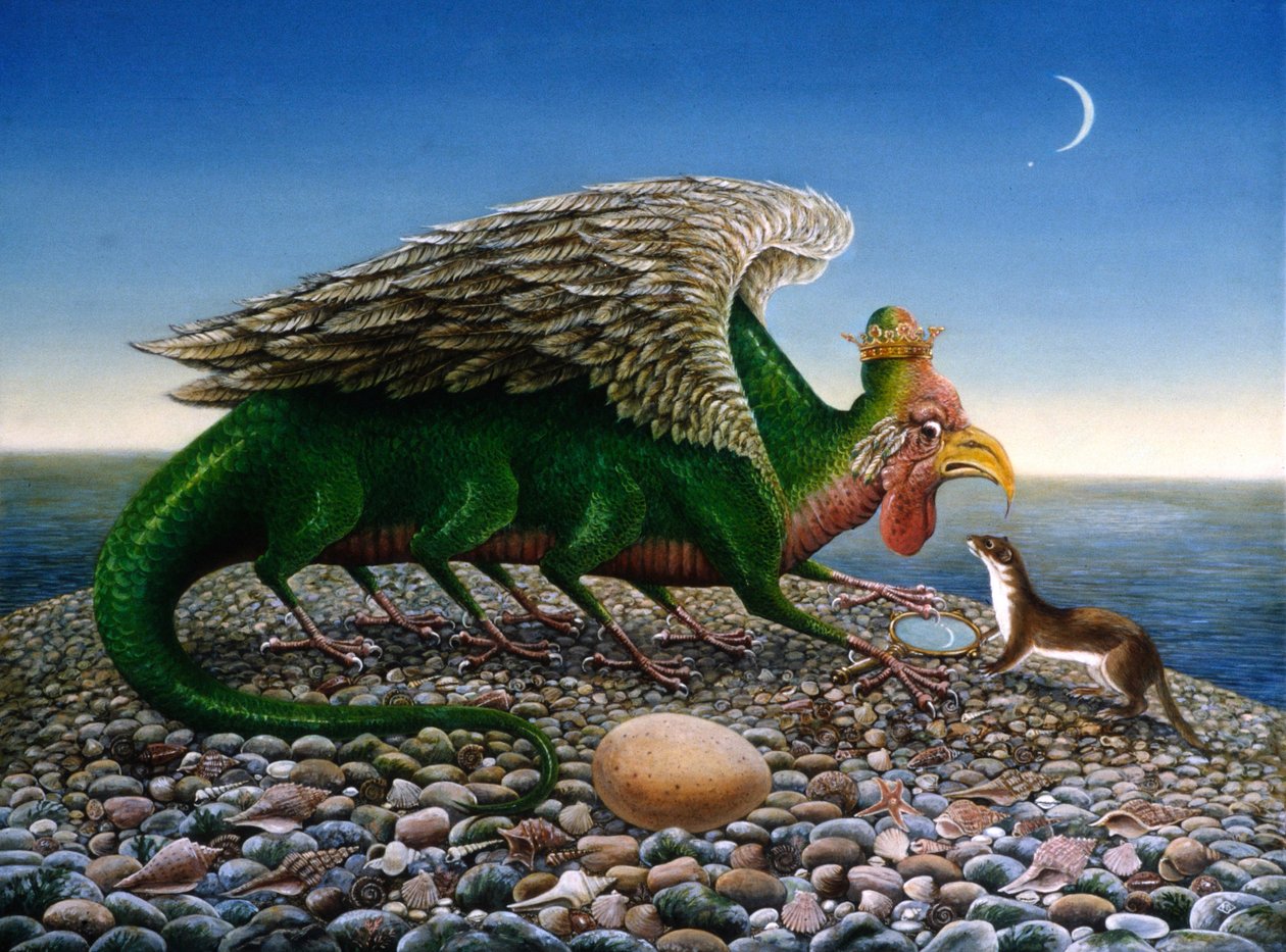 Basilisk, 1986 (olier og tempera på papir) af Frances Broomfield