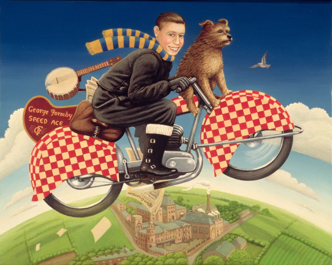 George Formby - Speed Ace, 1989 (olie og tempera på panel) af Frances Broomfield