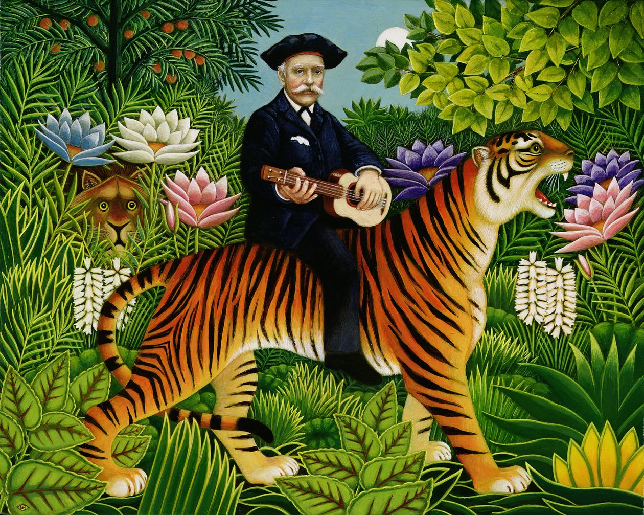 Henri Rousseaus drøm, 1997 (olie og tempera på panel) af Frances Broomfield