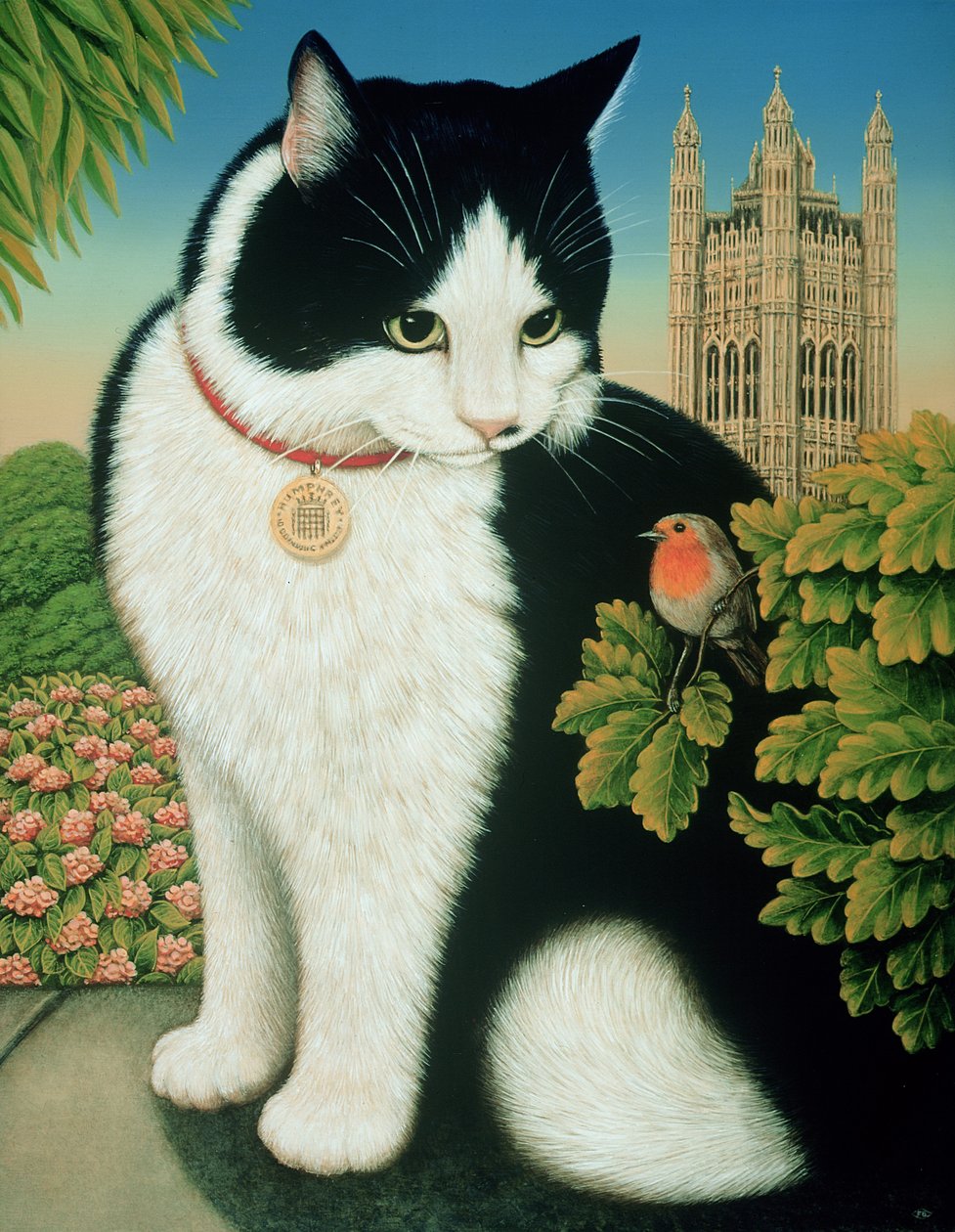 Humphrey, Downing Street Cat, 1995 (olie og tempera på panel) af Frances Broomfield