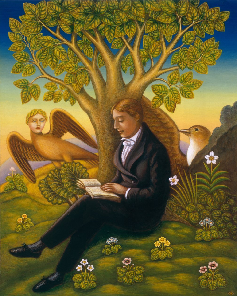 Keats (1795-1821) and the Nightingale, 2002 (olie og tempera på panel) af Frances Broomfield