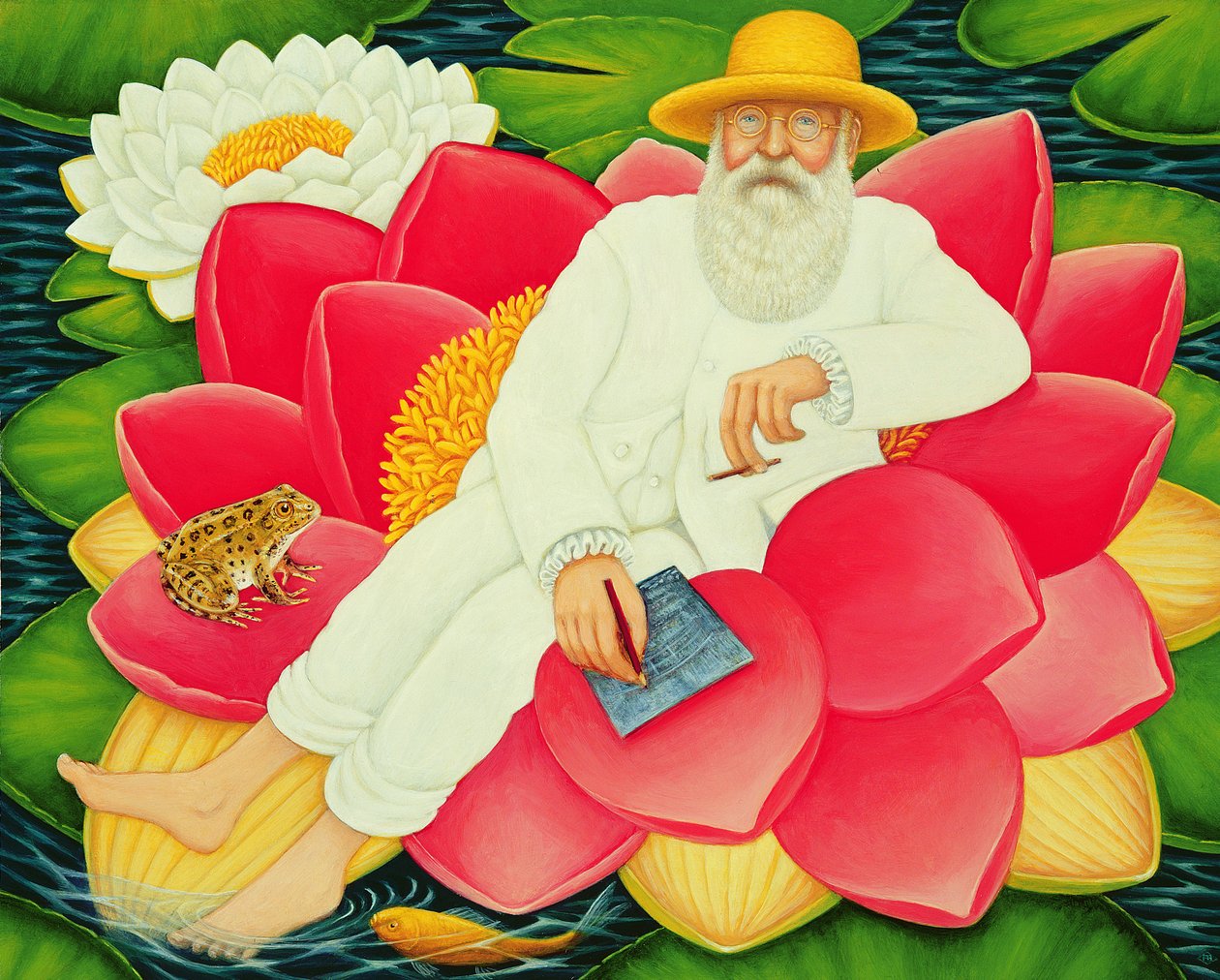 Monets åkander, 1996 (olie og tempera på panel) af Frances Broomfield