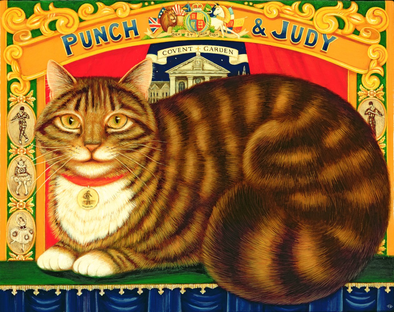 Muffin, The Covent Garden Cat, 1996 (olie og tempera på panel) af Frances Broomfield