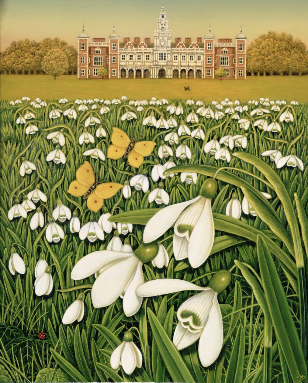 Snowdrop Day, Hatfield House, 1999 (olie og tempera på marken) af Frances Broomfield