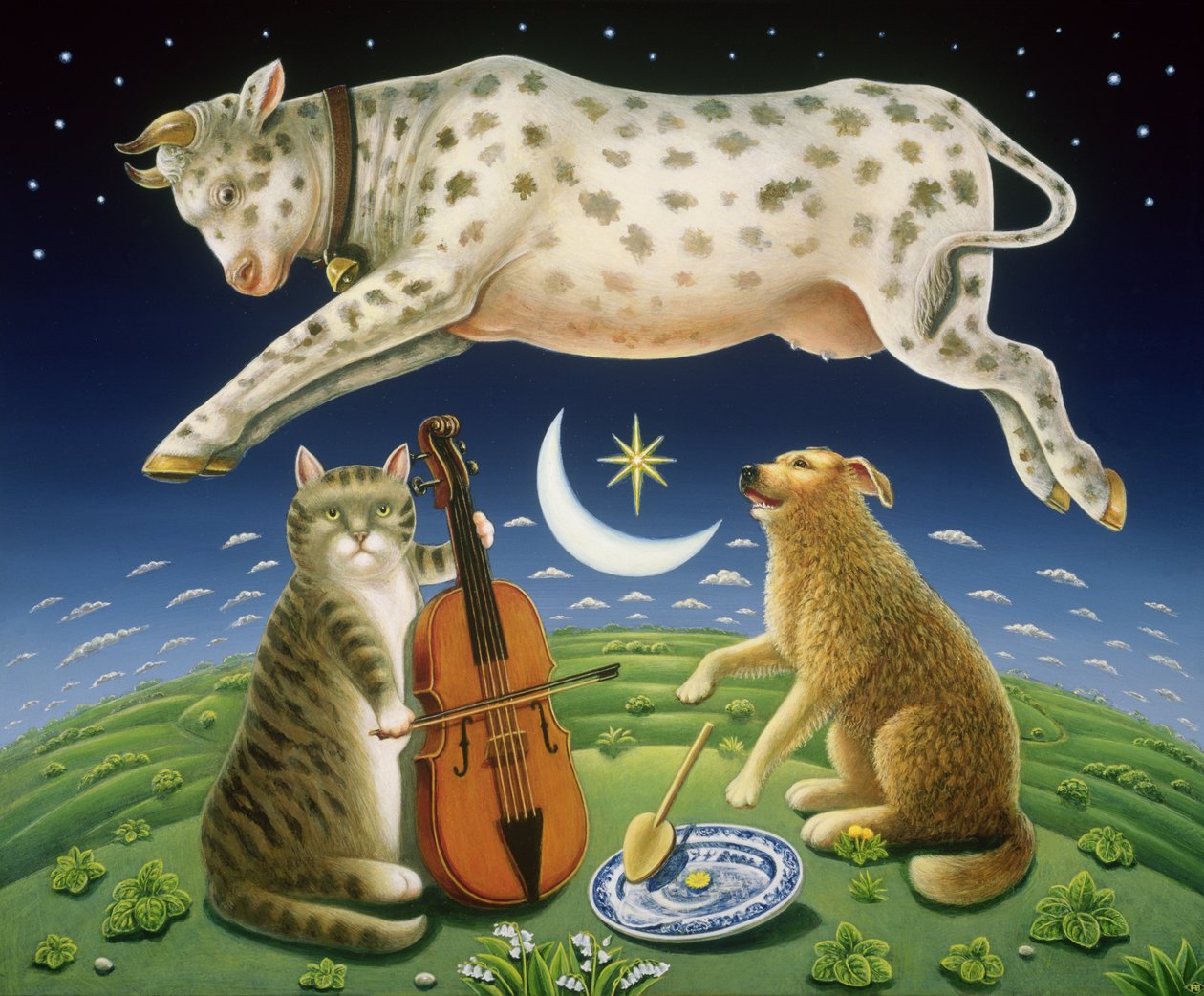 The Cat and the Fiddle, 2004 (olie og tempera på panel) af Frances Broomfield