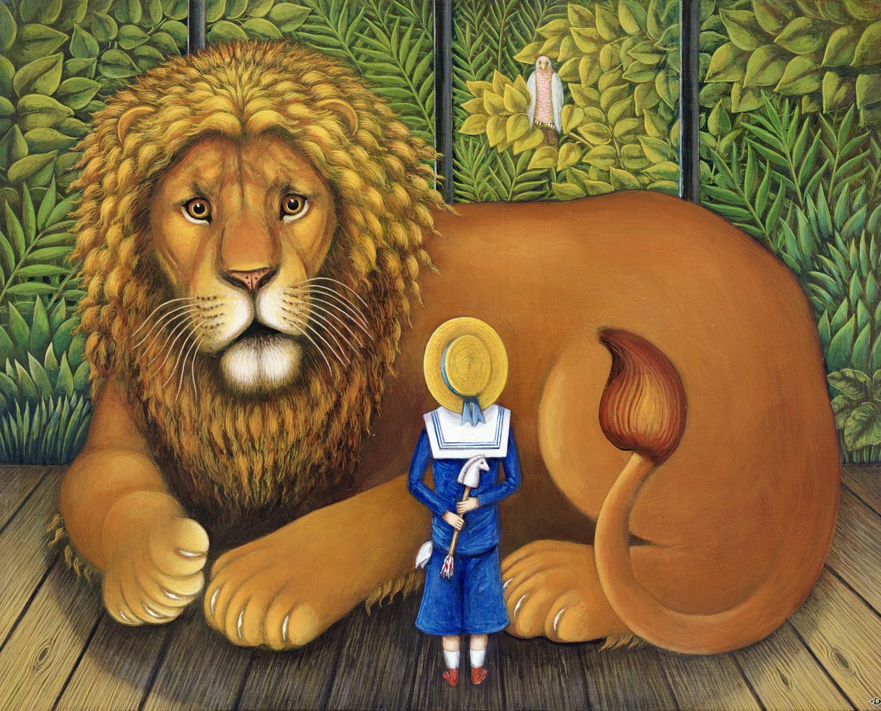 Løven og Albert, 2001 (olie og tempera på panel) af Frances Broomfield