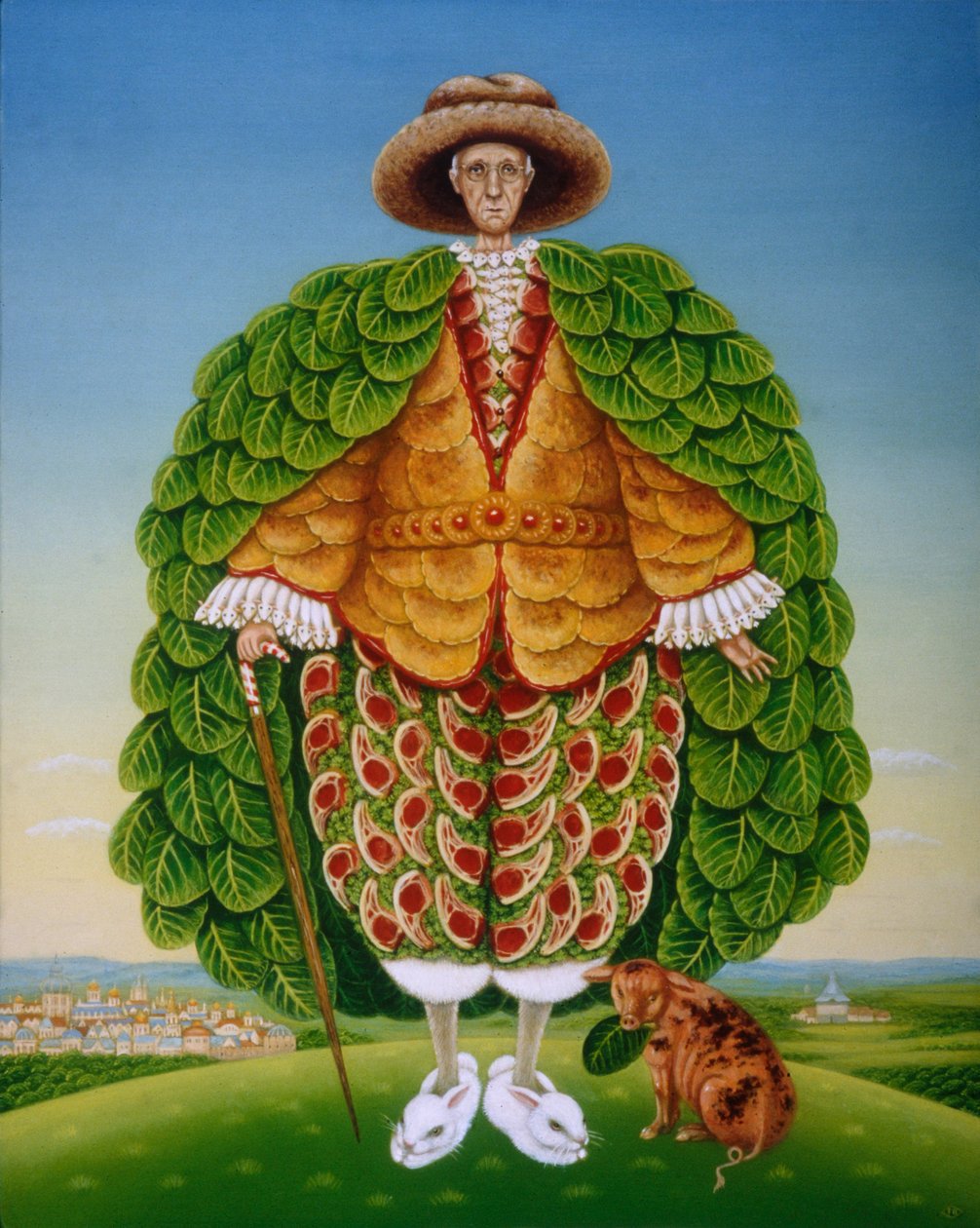 The New Vestments (Ivor Cutler som karakter i Edward Lear-digtet), 1994 (olier og tempera på panel) af Frances Broomfield