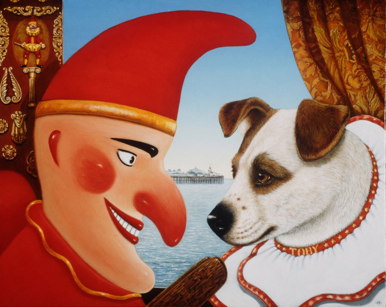Toby and Punch, 1994 (olier og tempera på panel) af Frances Broomfield