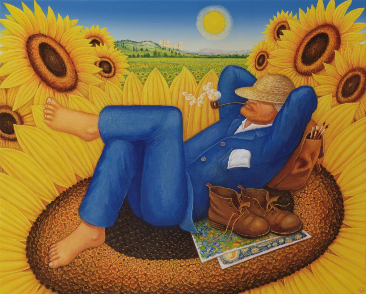 Van Goghs solsikker, 1998 (olie og tempera på panel) af Frances Broomfield