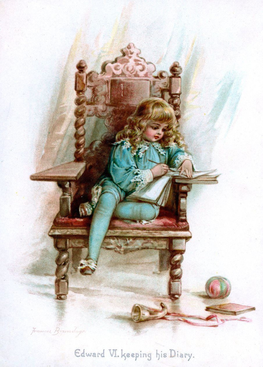 Edward VI, der fører sin dagbog, 1897. af Frances Brundage