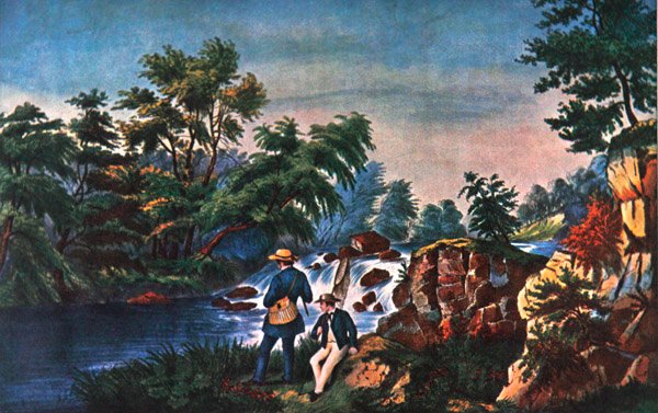 The Trout Stream, udgivet af Currier & Ives af Frances Flora Bond (c.1812 76) (after) Palmer