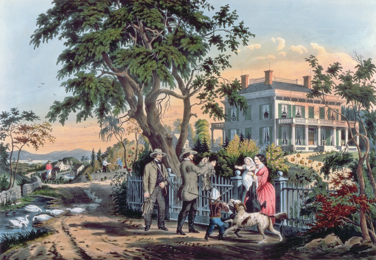 Efter jagten, indgraveret af Nathaniel Currier (1813-88) 1855 af Frances Flora Bond Palmer