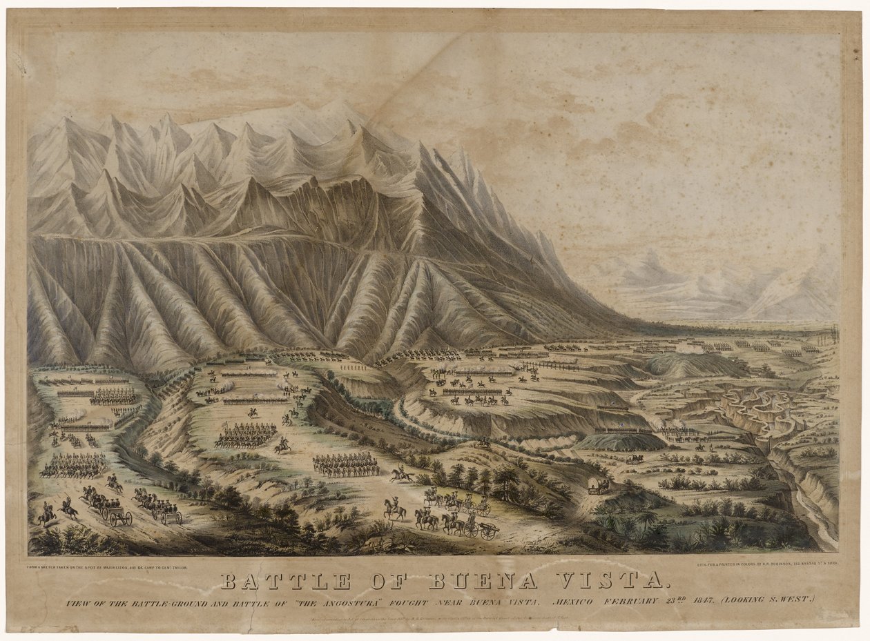 Slaget ved Buena Vista, 1847 (kromolitografi på vævet papir) af Frances Flora Bond Palmer