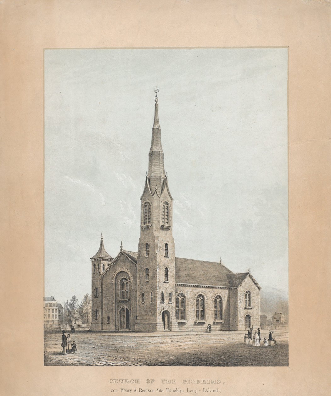 Church of the Pilgrims, Brooklyn, New York, 1844. af Frances Flora Bond Palmer
