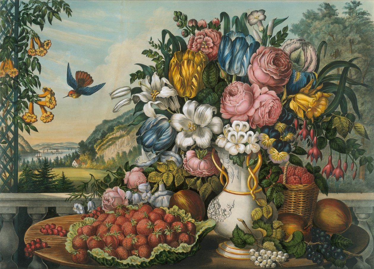 Landskab - Frugt og Blomster, 1862. af Frances Flora Bond Palmer
