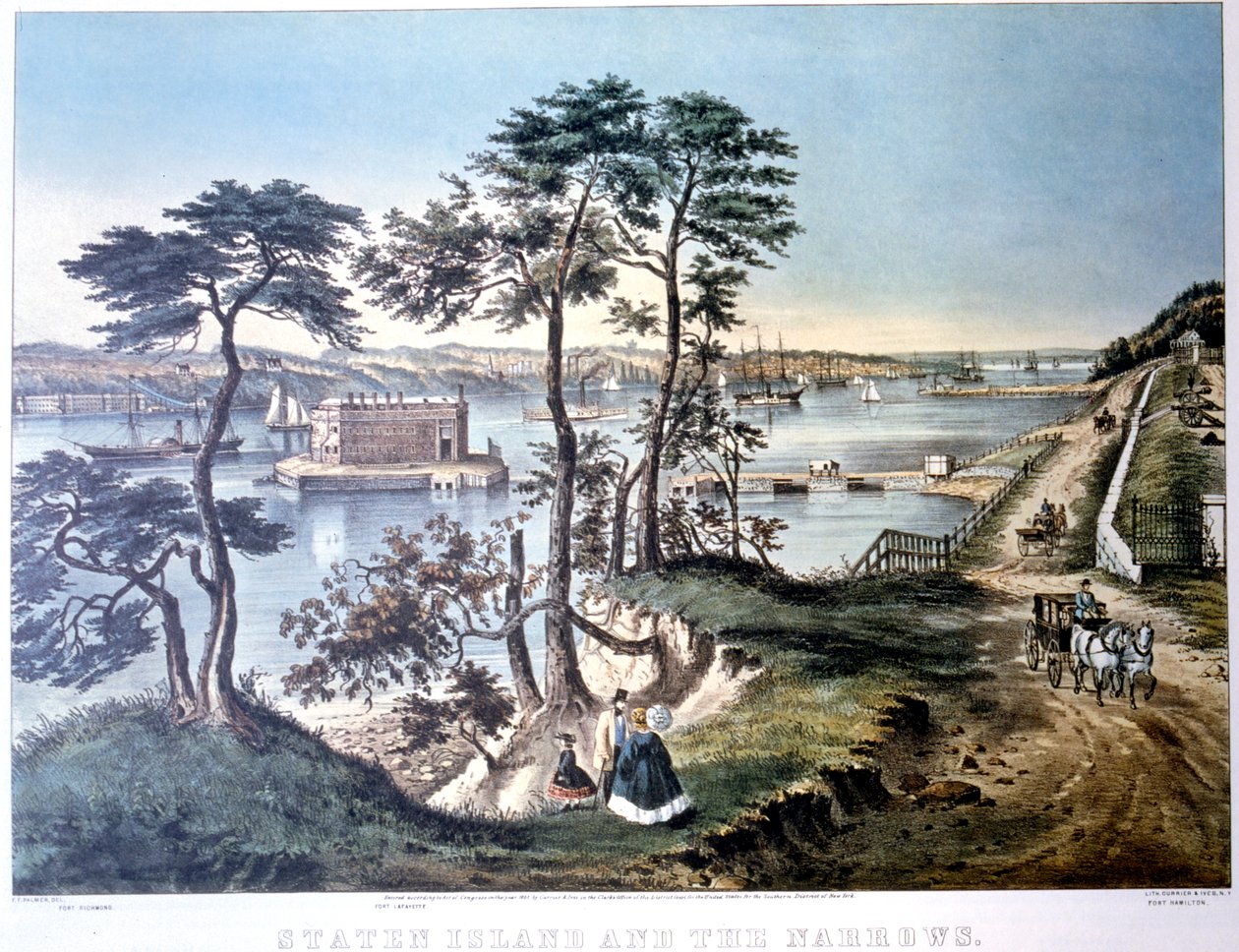 Staten Island and the Narrows, New York, USA, c1834-c1876 af Frances Flora Bond Palmer