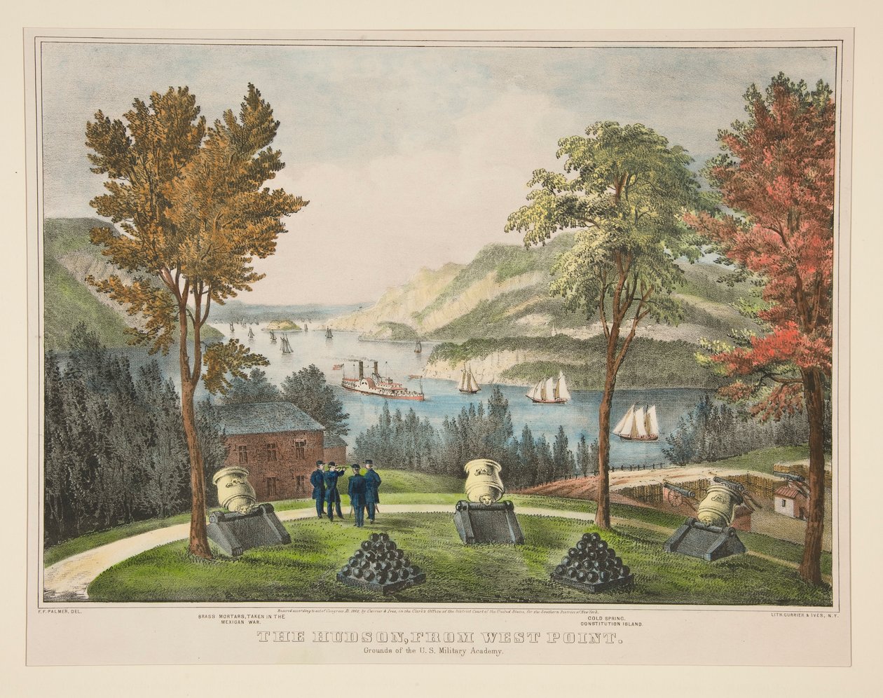 The Hudson, fra West Point. U.S. Military Academys grunde af Frances Flora Bond Palmer